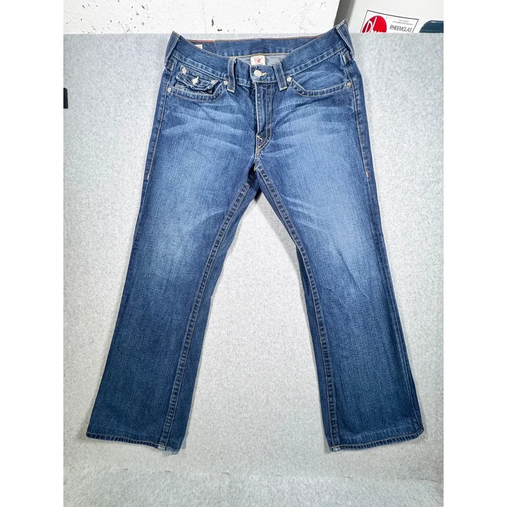 True Religion Mens Straight Leg Jeans Blue Medium Wash Made in USA Size 36